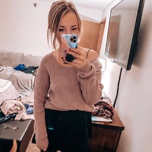 Off the shoulder back knot lavender sweater